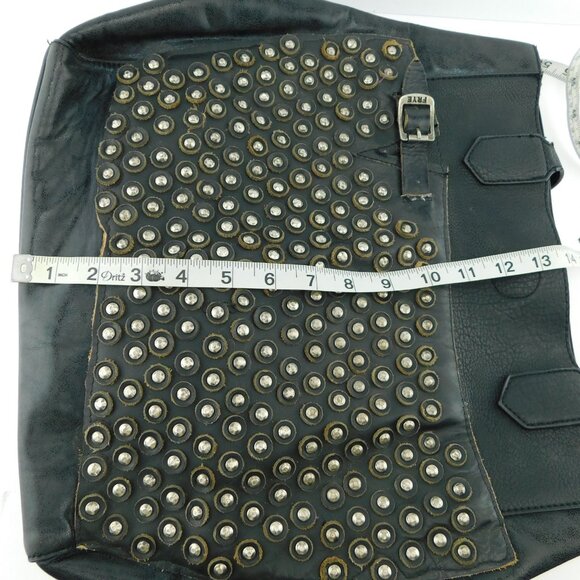 FRYE + Madison West Black Large Studded Leather Satchel Tote Handbag - Picture 8 of 9